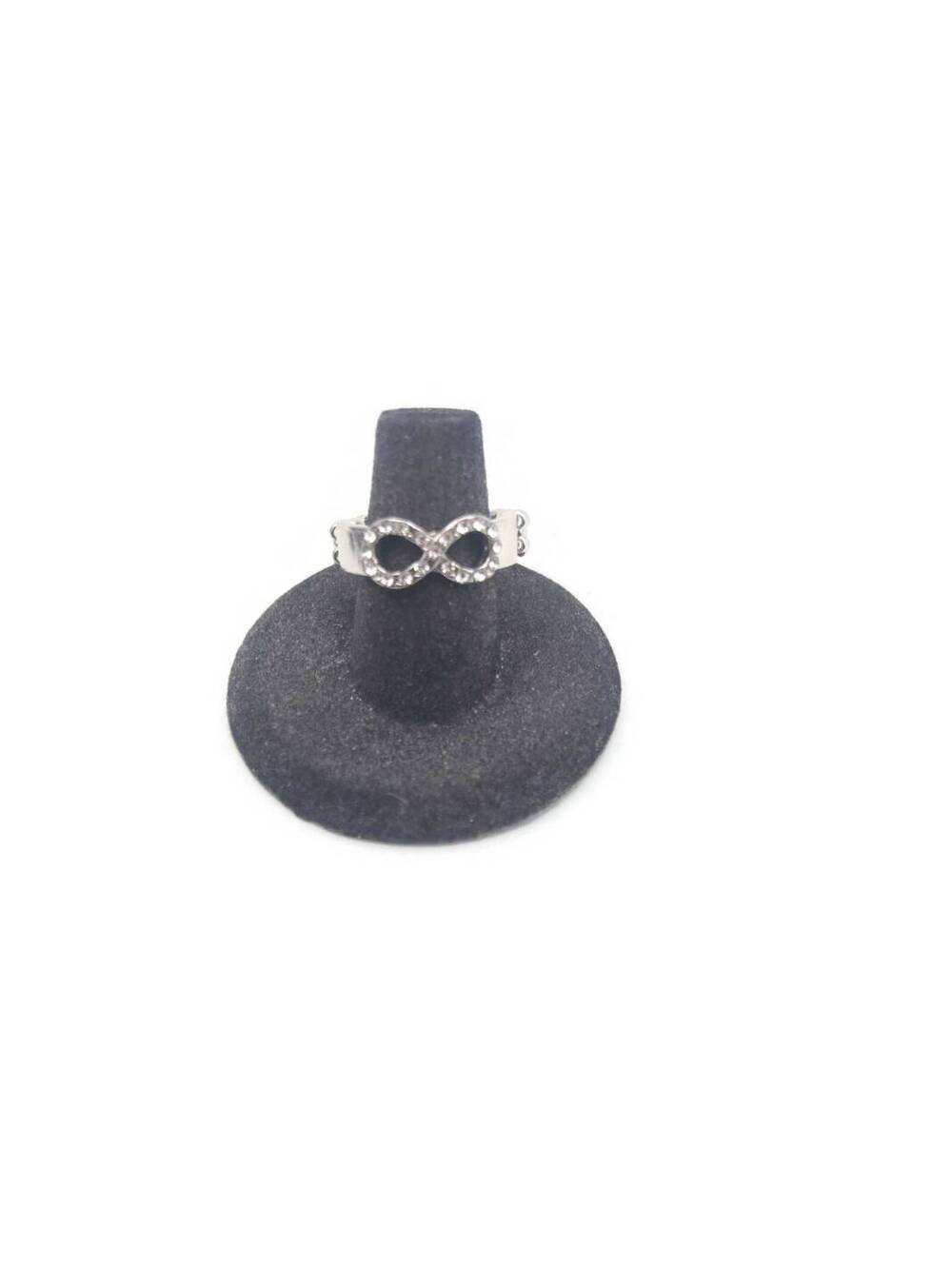 Vintage Silver Tone and Clear Rhinestones Eternity Symbol Size 8 Ring.